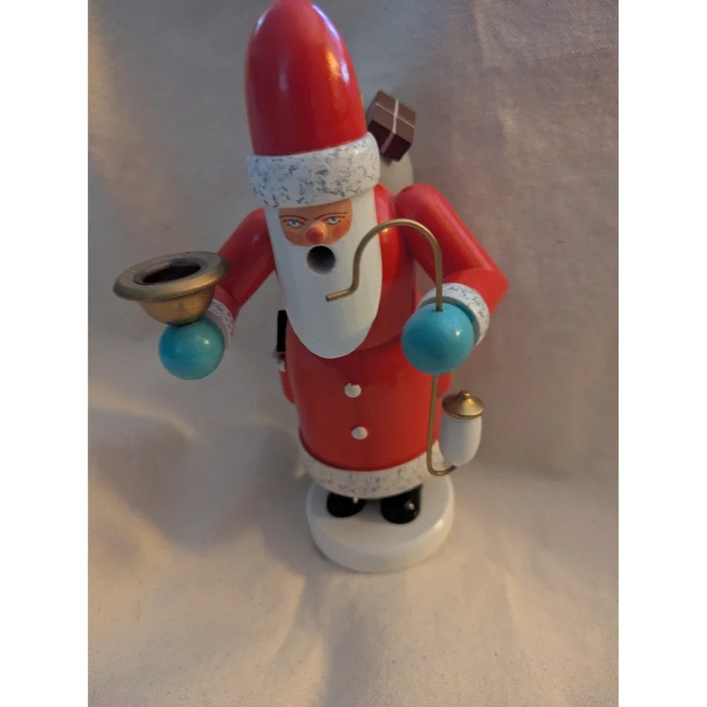 Vintage Wooden Santa Claus Incense Smoker Christmas 7 Inch Red White German